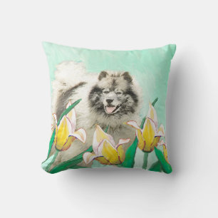 Almofada Keeshond em Tulips pintando uma linda arte canina