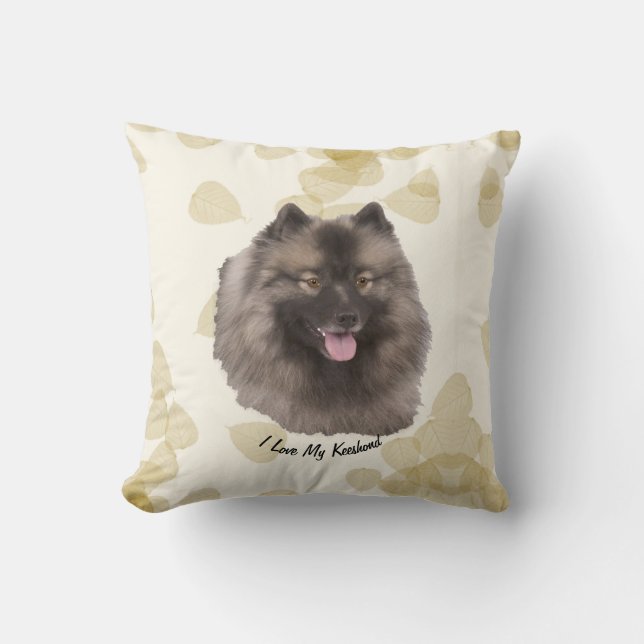 Almofada Keeshond nas folhas de Tan (Frente)