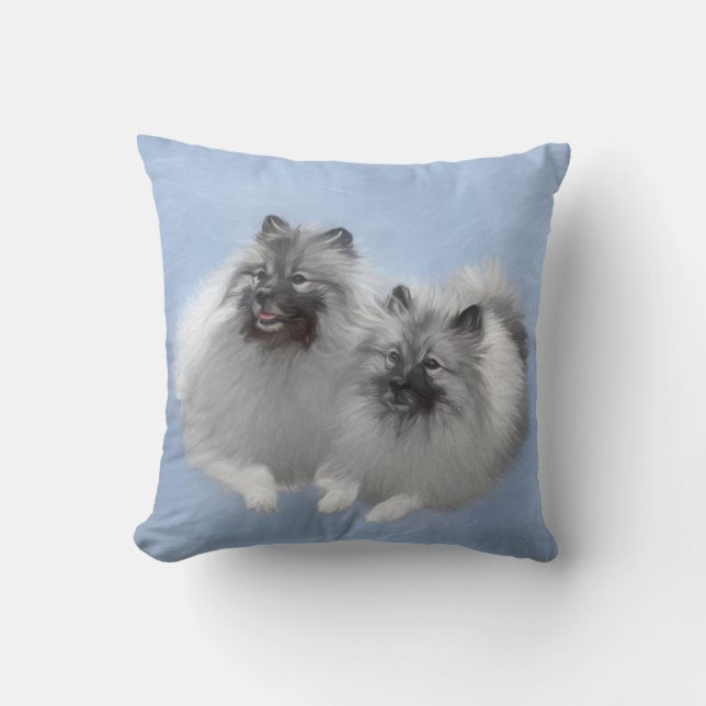 Almofada Keeshond Pair de Kees pintando Arte Animal Origina (Frente)