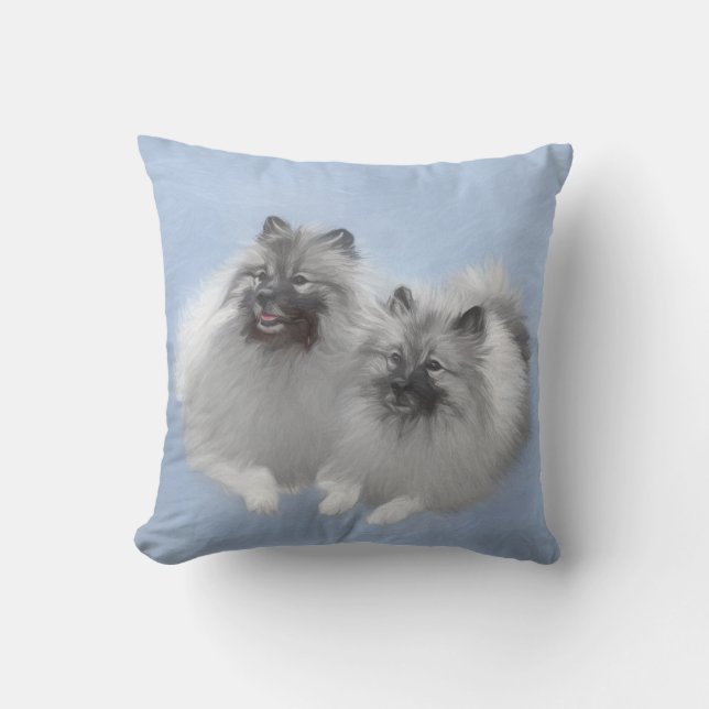 Almofada Keeshond Pair de Kees pintando Arte Animal Origina (Frente)