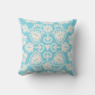 Almofada Keoni Hawaiian Monstera Leaf Damask Aqua