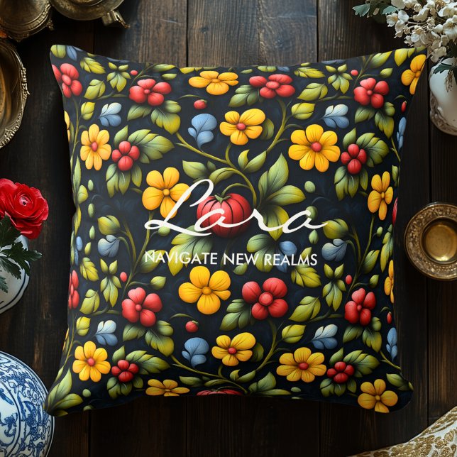 Almofada Khokhloma inspirou a decoração da arte oral (Criador carregado)