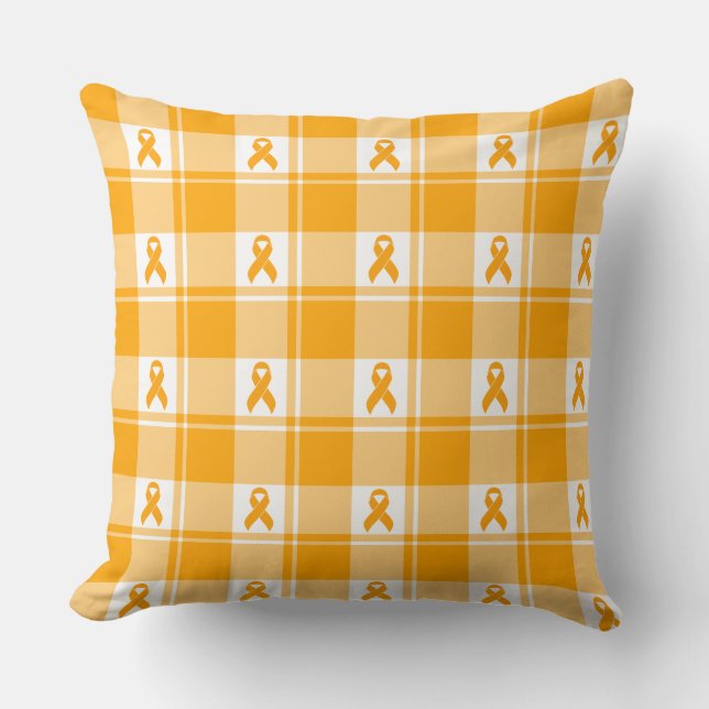 Almofada Kidney Cancer Awareness Plaid Orange Ribbon (Frente)