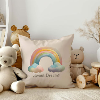 Almofada Kids Whimsical Pastel Rainbow in Clouds