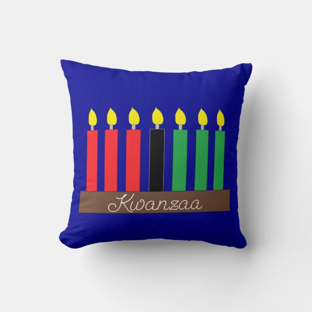 Almofada Kinara para Kwanzaa: Azul escuro (Frente)