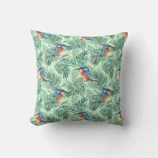 Almofada Kingfisher. Aves e folhas