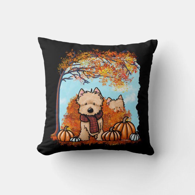 Almofada KiniArt Cairn Terriers de outono (Frente)