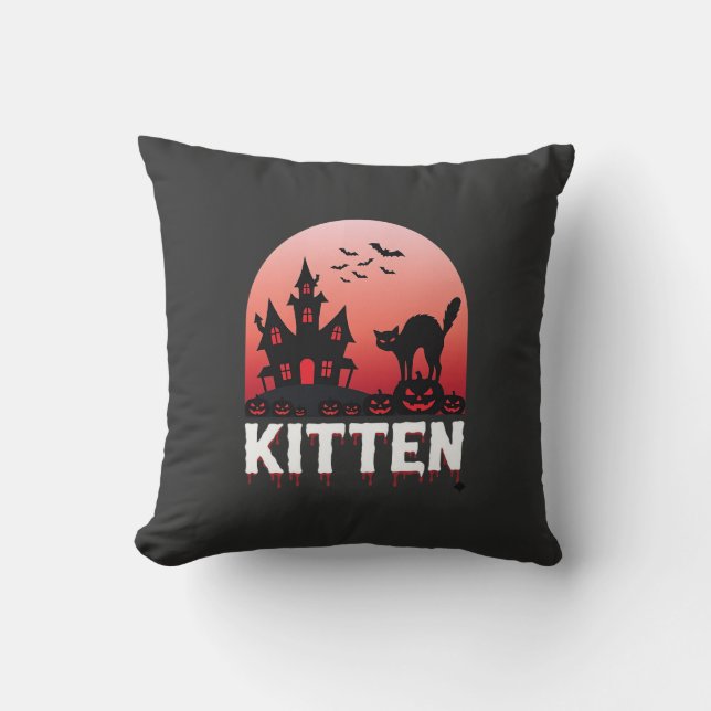 Almofada Kit Gato de Halloween Casa Assombrada Design de Ga (Frente)