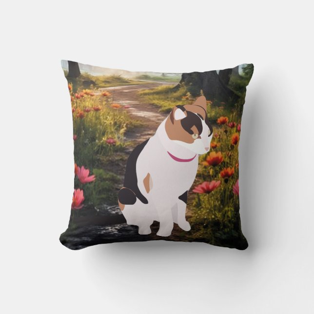 Almofada Kitten in a Magical Forest Throw Pillow (Frente)