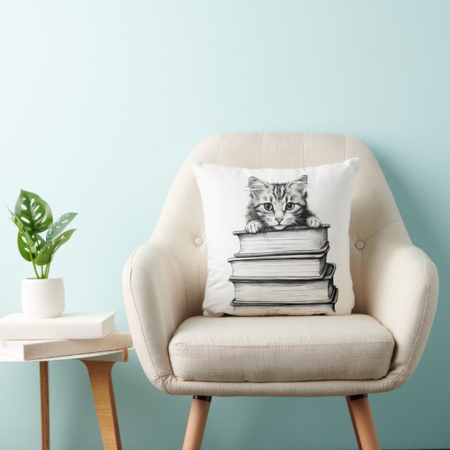 Almofada Kitten on Books Monocromatic (Cadeira)