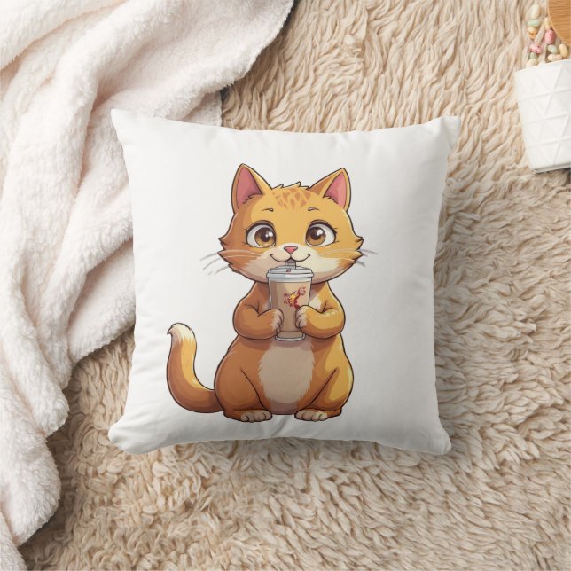 Almofada Kitten Sipping Coffee (Cobertor)