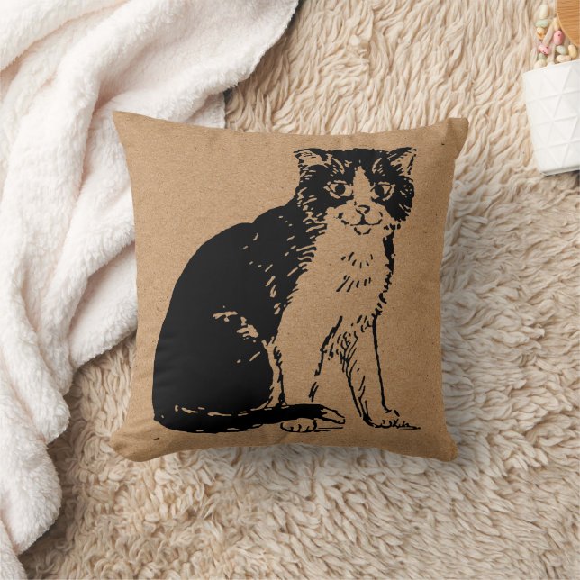 Almofada Kitty Cat on Brown Paper Fine Art (Cobertor)