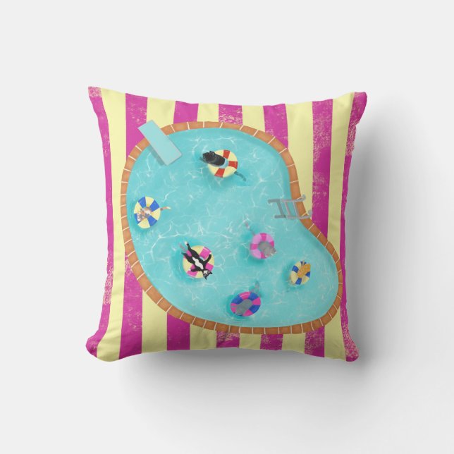 Almofada Kitty Pool Whimsical Cat Outdoor Throw Pillow (Frente)