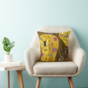 Almofada Klimt Inspirou Dourada Arte Nouveau O Beijo