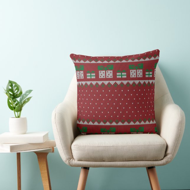 Almofada Knitted Christmas Pillow with Gifts & Snowflakes (Cadeira)