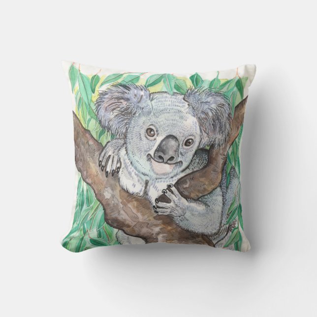 Almofada Koala na pintura em árvore de Eucalyptus (Frente)