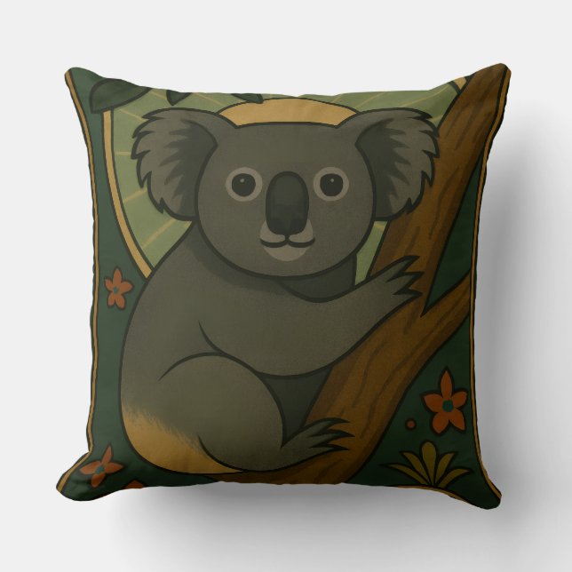 Almofada Koala Ornamental em Mandala Botânica (Frente)