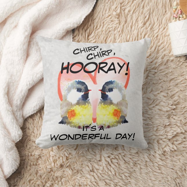 Almofada Kohlmeisen mit Herz Aquarell | Kissen (Cobertor)