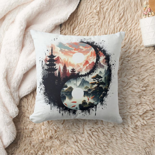 Almofada Koi Fish and Temple Yin Yang (Cobertor)