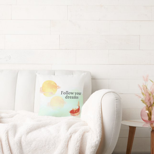 Almofada Koi Fish Dream Quote Art Print – "Follow Your Drea (Sofá)