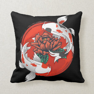 Almofada Koi Fish Water Lily Art Japonês