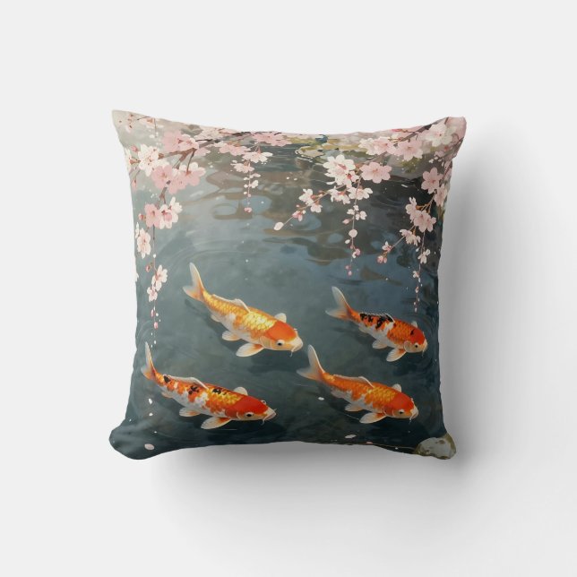 Almofada Koi Pond Cherry Blossom Serenity (Frente)