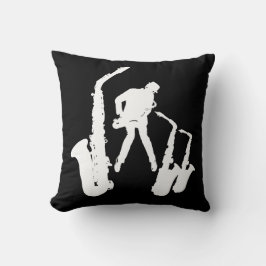 Almofada L Jazzman White Silhouette Sax Jazz Black Travesse