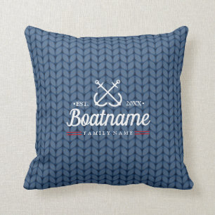 Almofada Lã Azul de Nome de Barco Personalizado Náutico
