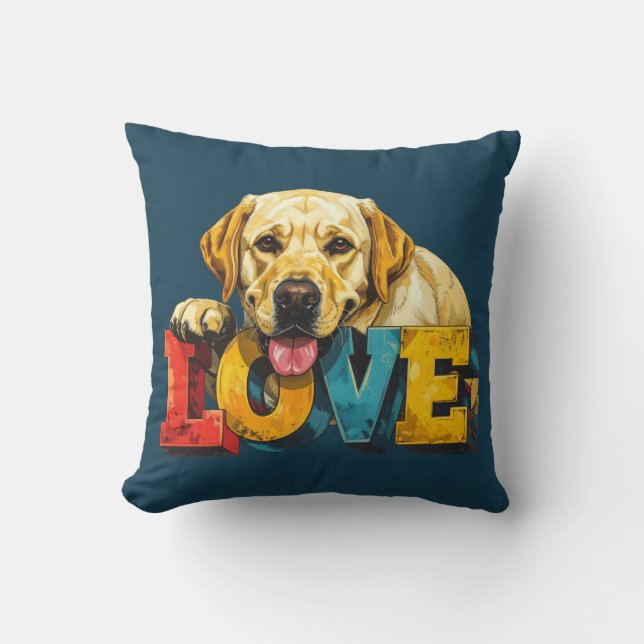 Almofada Lab Love Labrador Illustration Teal Blue Dog Lover (Frente)