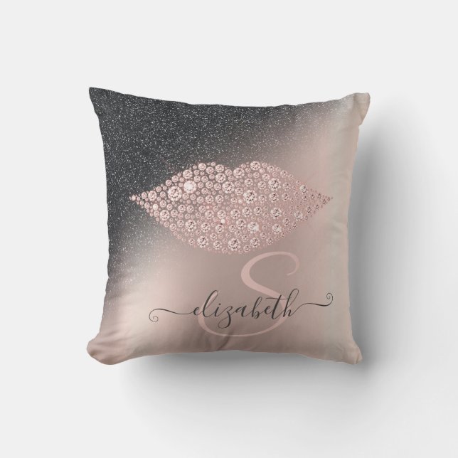 Almofada Lábios de Diamantes Brilho Ombre Dourado Rosa (Frente)