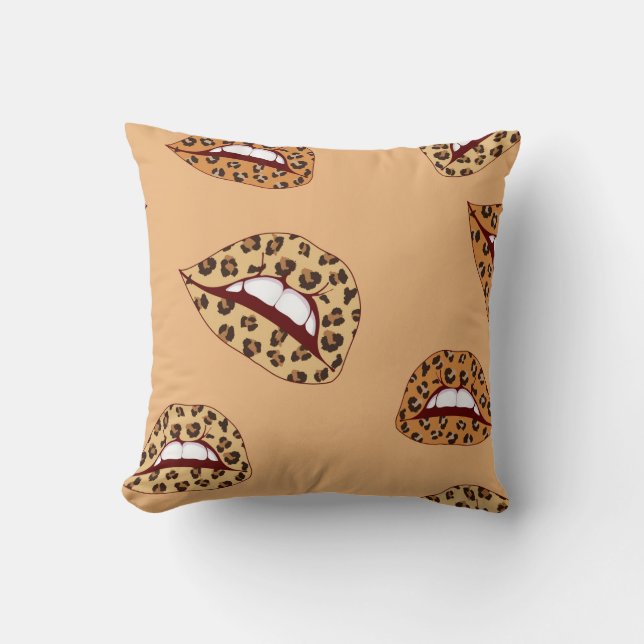 Almofada Lábios de impressão leopardo com padrão uniforme,  (Frente)
