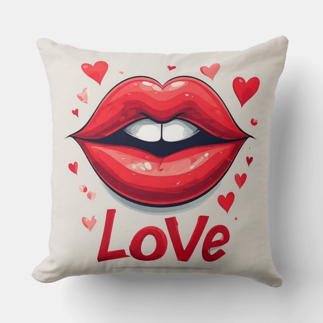Almofada Lábios Vermelhos Surreais com Amor-Inspirado (Frente)