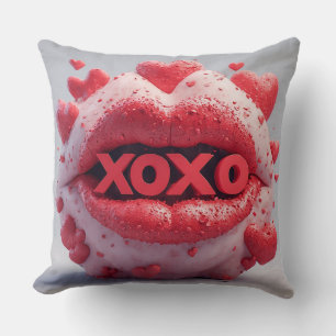 Almofada Lábios Vermelhos Vibrantes Com XOXO por Corações R