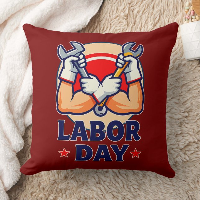 Almofada Labor Day Strong Worker Hands Illustration (Cobertor)