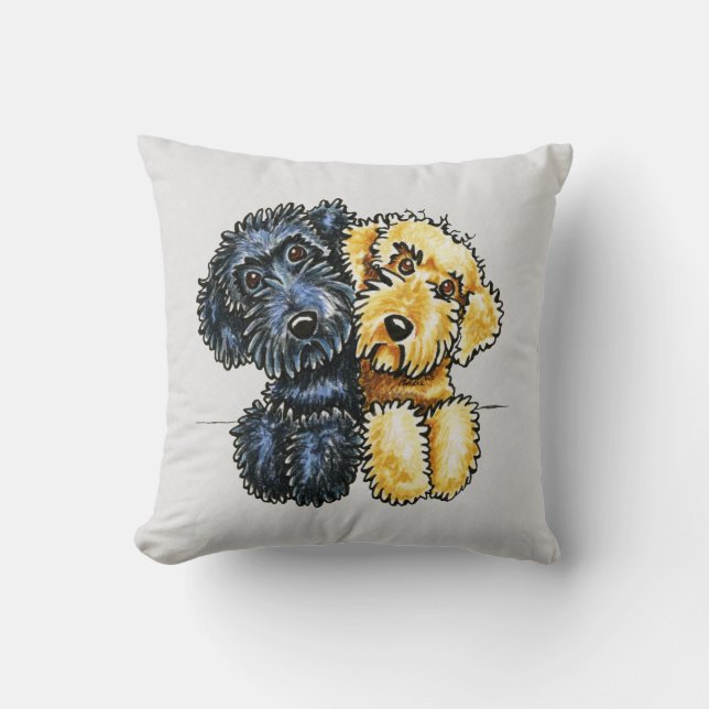 Almofada Labradoodles Preto Amarelo Vinculado (Frente)