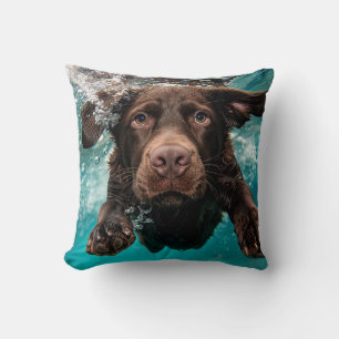 Almofada Labrador Chocolate Alegre Nadando Submerso