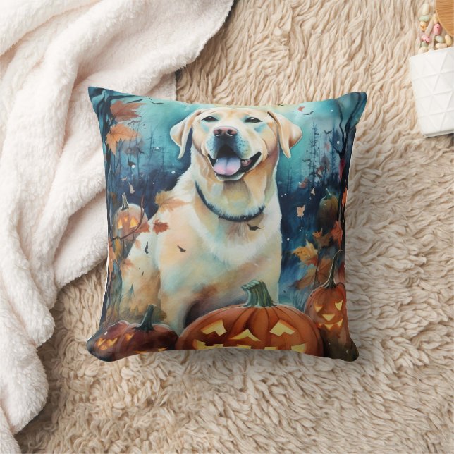 Almofada Labrador de Halloween com Abóboras Assustador (Cobertor)