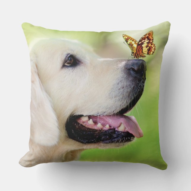 Almofada Labrador E Travesseiro decorativo De Borboleta (Frente)