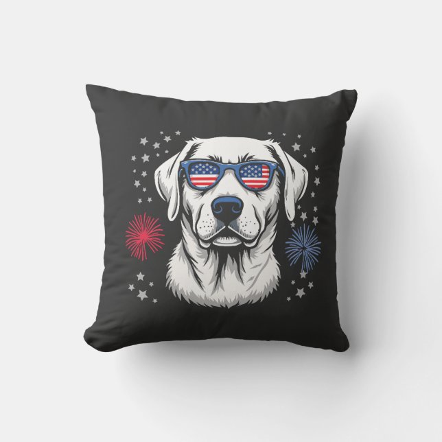 Almofada Labrador Patriótico com Óculos de Sol dos EUA (Frente)
