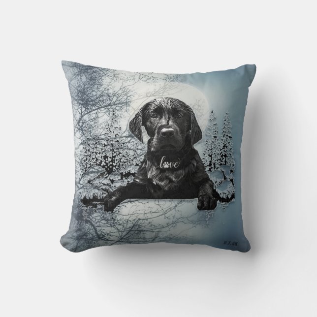 Almofada Labrador Preto - Lâmina de Labrador Retriever - Ca (Frente)