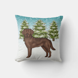 Almofada Labrador Retriever Chocolate Azul Natal de Inverno