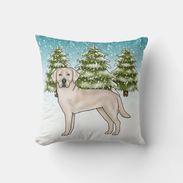 Almofada Labrador Retriever Creme Azul Natal Inverno (Frente)