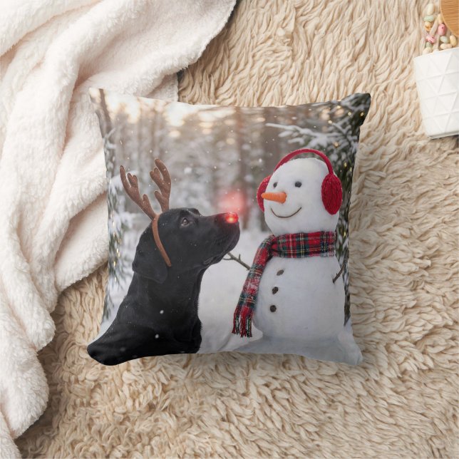 Almofada Labrador Retriever preto de Natal com boneco de ne (Cobertor)