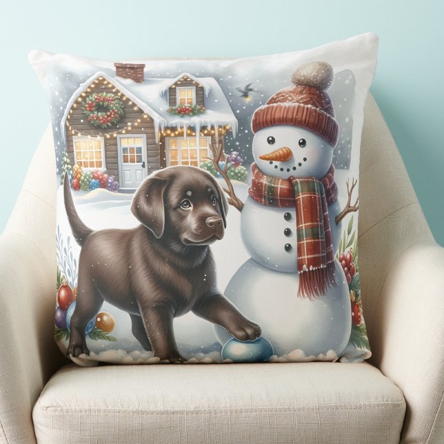 Almofada Labrador Retriever Puppy Dog Snowman Natal (Criador carregado)