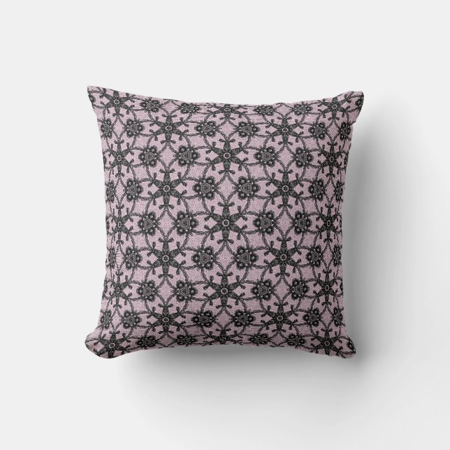 Almofada Lace antigo - preto e rosa-gelo (Frente)