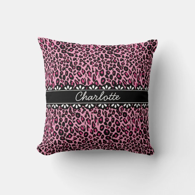 Almofada Lace e impressão do leopardo rosa faseável (Frente)
