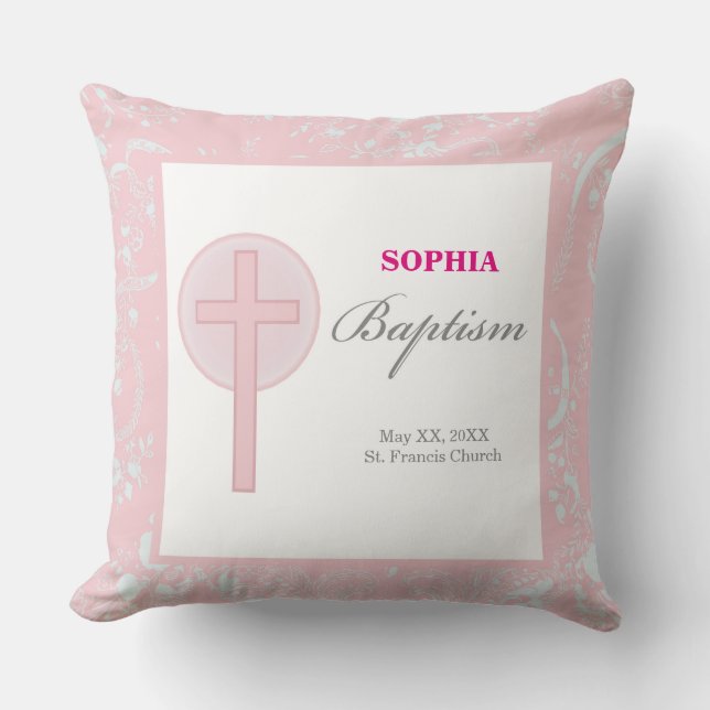 Almofada Lace Girl Baptism Rosa (Frente)