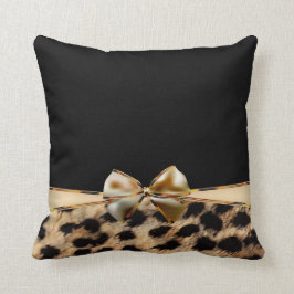 Almofada Laço Preto e Dourado Estampa de Leopardo Guepardo