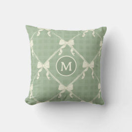 Almofada Laços Coquette Gingham Monograma Creme Verde Sage