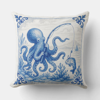 Almofada Ladrilho de polvo estilo Delft tropical divertido